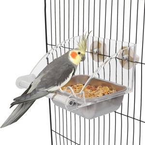 투명 새 모이통, 꼬리수리 모이통, 케이지용, 미끄럼 방지 횃대 스테인리스 스틸 식기, 꼬리수리 앵무새, 버지, 러브버드, 코카티엘, 콘어용