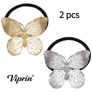 VIPRIN 나비 머리띠 2개 세트, 여성용 골든 및 실버리 헤어밴드, 포니테일 홀더, 신축성 있는 나비 헤어 타이, 우아한 여성용 헤어 타이
