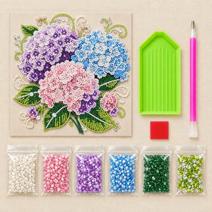 DIY 진주 아트 페인팅 키트 11.8 x 11.8인치 - 화려한 수국 부케 디자인, 둥근 진주, 반짝이는 보석, 투명 심볼, 완전한 도구 세트 및 여분의 진주 포함, 할로윈 & 크리스마스 선물