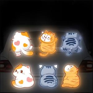 반사형 자동차 및 스티커 6개, 귀여운 고양이 패턴, 스크래치 방지 및 내구성, 고휘도 야광—이상적인 팀 선물, 자동차 데칼 범퍼 장식 보호 스티커