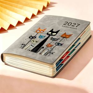 고양이 패턴 프린트 2027 스케줄 노트북 1개, 일일 기록장, 실용적인 일정관리장, 일상 업무 정리, 인생 계획 및 중요 정보 기록을 위한 휴대용 메모장