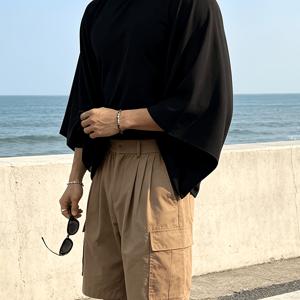 남성 캐주얼 티셔츠 단색 반팔 크루넥 헐렁한 경량 심플 스포츠 올매치 오버사이즈 레저 티