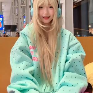 레이지 스타일 집업 후드티 빈티지 물방울 문자 프린트 지퍼 가을 루즈핏 아우터 여성 상의