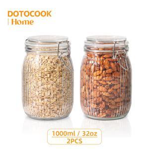 2개 세트 수직 리브 에어타이트 유리병 - 1000ml/32oz, 와이드마우스 메이슨 유리병, 에어타이트 보관용기, 커피콩, 설탕, 견과류, 향신료, 냉장 피클 및 잼, 차 보관에 적합 - 우아한 주방 정리