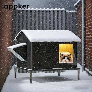 Appker 겨울 야외 애완 고양이 및 강아지 하우스 - 두꺼운, 따뜻한, 방수 및 방풍 옥스포드 천 하우스, 안전 울타리 포함, 고양이 및 소형견 야외 생존 고양이 하우스, 고양이 빌라, 야외 유기 고양이 하우스에 적합