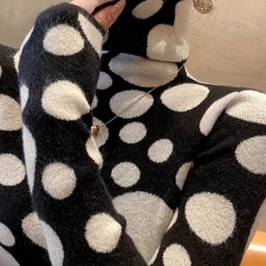 여성용 그린 도트 스웨터 신상 가을 겨울 베이스 레이어 탑