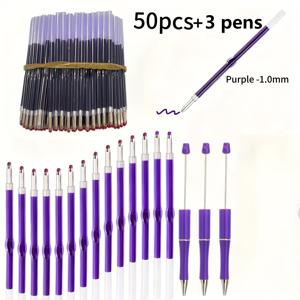 액체 잉크 펜 리필 50개 + 액체 잉크 펜 3개 DIY 구슬 장식용 볼펜 액체 잉크 펜 리필 1.0mm, 내구성 있는 리필 가능한 잉크 , 학생들이 주요 오류를 표시하고 교사가 수정 작업을 할 수 있는 보라색 리필, 신뢰할 수 있고 정확한 리필, 신학기, 크리스마스용