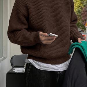 봄/가을/겨울 신상 일본 한국풍 루즈핏 캐주얼 진주 질감 대학생 남녀공용 니치 디자인 니트 드롭 숄더 심플 라운드넥 긴팔 스웨터, 스트리트웨어, 보온, 크루넥, 데일리