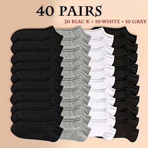 20/40/60켤레 기본 발목 양말, 블랙, 화이트, 그레이 색상 선택 가능. 통기성 및 흡습성, 봄과 여름에 적합. 내구성 및 내마모성, 누구에게나 활용도 높고 멋짐. 일상 출퇴근 및 스포츠에 이상적