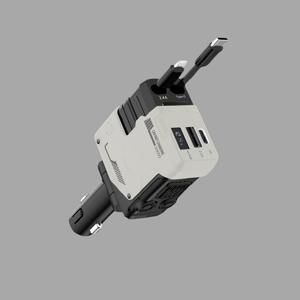 66W 4-in-1 다기능 차량용 충전기, 80cm/31.5인치 듀얼 retractable 충전 케이블, Type-C 및 Lightning 호환, 4개의 출력 포트, 다양한 제품을 위한 고속 충전 지원. 180° 자유 회전 플러그 디자인, 배터리 없음