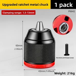 1개 메탈 키리스 드릴 척, 0.8~10mm, 1.5~13mm, 3-잇질 라쳇 자동 잠금 척, 전동 핸드 드릴, 무선 드릴 및 리튬 드릴용