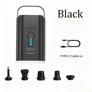 야외용 에어 펌프, 전동 다기능 공기 주입기, 공기 주입 및 배출용 겸용 미니 펌프, USB 충전식, 노즐 5개 및 보조 조명 장치 포함, 야외 캠핑용