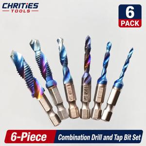 CHRITIES TOOLS 6개 티타늄 도금 육각 생크 고속도강 탭 나사산 메트릭 테이퍼 드릴 비트 스크루드라이버 복합 M3 M4 M5 M6 M8 M10 수동 공구