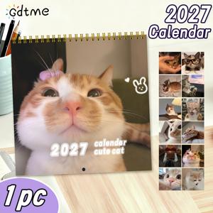 리본 장식 셀카 고양이 커버 벽걸이 달력 2027 1개, 일일 셀카 고양이 장면 월간 벽걸이 스케줄 달력, 실내 장식용 또는 사무용품, 학용품, 신학기, 아버지의 날, 할로윈, 크리스마스, 각종 파티를 위한 훌륭한 휴일 선물용