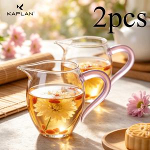 KAPLAN 핑크 손잡이 펭귄 유리컵 2개, 식기세척기 사용 가능 & 붕규산 유리 티 디스펜서 컵, 투명 차용, 가정, 사무실, 결혼식, 크리스마스 선물용 (입술 접촉 없음)