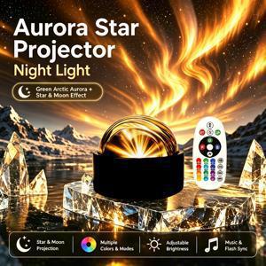 2026 리모컨 미니 스마트 조명 | USB 전원 조명 | 오로라 별빛 밤 Lamp | 오로라 별 프로젝터 | 리모컨 갤럭시 프로젝터 (RGB 색상 및 모드) | 음악 동기화 밝기 조절 오로라 조명 | USB 전원 침실 분위기 조명 | 홈 파트