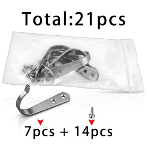 은색 J자 고리 7개 + 2.5x10 은색 나사 14개, 총 21개. 은색 벽걸이용 철제 고리, 욕실 및 주방용 단일 고리 코트걸이, 수건 및 의류 걸이