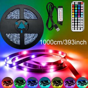 LQHZMYY 5050 RGB 색상 변경 LED 스트립 조명, 44키 적외선 리모컨 포함, 휘어지고 구부릴 수 있는 유연한 구조, 간편한 설치를 위한 자체 접착식. 침실, 무대, TV 배경벽, 게임룸, 휴일 파티에 적합. RGB 색상 변경 LED 스트립 조명