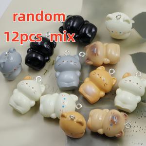귀여운 통통한 3D 레진 아기 고양이 펜던트 랜덤 12개 세트, DIY 팔찌, 핸드메이드 참 목걸이, 귀걸이 액세서리용