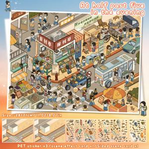 PET 소재 스티커 3개 + 장면 카드 1개, 창의적인 스티커 데칼, 사이즈 28*, 스크랩북킹 장난감 스티커, 사무실 및 가정용 장난감, 수동 스티커, 재미 추가, 할로윈/부활절/크리스마스 선물용으로 적합