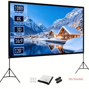 100인치 4K 울트라 HD 휴대용 프로젝션 스크린, 16:9 주름 방지 영화 스크린, 홈 시어터에 적합, 스마트폰/노트북과 호환, 야외 프로젝션, 실내/실외 사용, 캠핑 및 파티에 이상적, 무료 후크 및 고정 로프 포함