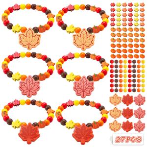 27개 (27세트) 단풍나무 DIY 팔찌 만들기 키트, 인조 구슬 및 참 포함 - 가을 파티 답례품, 추수감사절 선물, 파티 용품, 팔찌, 할로윈, 크리스마스에 적합한 가을 공예용 구슬