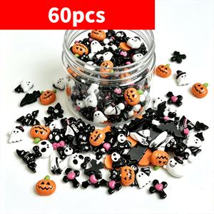 할로윈 혼합 수지 네일 참 장식 30/60개 세트, 해골, 호박, 박쥐, 검은 고양이 플랫백 오너먼트, 네일 아트, 스크랩북킹, DIY 공예, 헤어 클립, 휴대폰 케이스, 주얼리 제작, 할로윈 수제 액세서리용