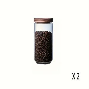 2개 나무 뚜껑이 있는 유리 보관용 항아리 - 커피, 쿠키, 스낵 및 향신료에 완벽 | 식품 등급, 투명, 재사용 가능한 라운드 컨테이너, 플립탑 밀봉, 보관용 항아리