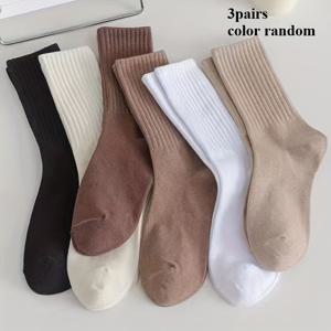아늑한 여성용 양말 3켤레 - 부드럽고 통기성 좋은 따뜻한 단색 발목 양말 (블랙, 화이트, 브라운), 캐주얼, 아웃도어, 평상복용, 아웃도어 양말 | 단색 양말 | 통기성 폴리에스터, 귀여운 양말, 색상 랜덤