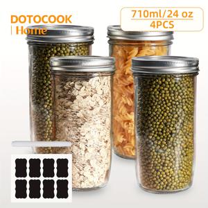 2/4개입 메이슨 자드 넓은 입구 710ml/24oz, 밀폐 유리 캔잘자, 뚜껑 및 밴드 포함, 식품 보관, 보존, 발효, 소금장, 프로젝트용, 내구성이 뛰어나고 다용도 주방 필수품, 가정용 캔잘장 및 창의적인 공예