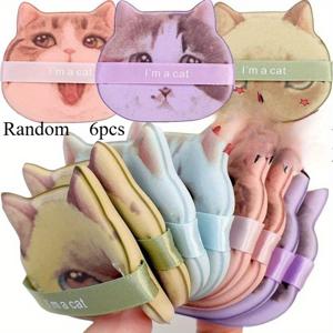 6PCS 랜덤 귀여운 고양이 메이크업 퍼프 파운데이션 화장솜 스무스 파우더 컨실러 뷰티 건식 습식 겸용 메이크업 도구