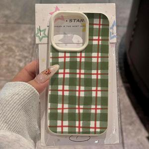 휴대폰 케이스 - 아이폰 16 Pro Max용 TPU 케이스에 적합한 그린 그라데이션 체크무늬 패턴. 아이폰 16 Pro Max/14/16/17 Air/15/13 Pro/12/11과 호환 가능. 내구성이 뛰어납니다.