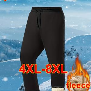 [4XL-8XL] 남성용 넓고 넉넉한 가을/겨울 플리스 캐주얼 스포츠 바지 - 따뜻한 겨울 레그 조깅 팬츠 - 플리스 안감 및 두꺼운 루즈핏 캐주얼 바지 - 스타일리시한 드로스트링 허리 밴드 - 스타일 - 부드러운 원단 -