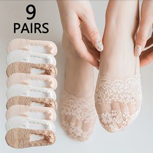 여성용 플로럴 레이스 노쇼 라이너 양말 9켤레, 통기성 미끄럼 방지 로우컷 보이지 않는 발목 양말