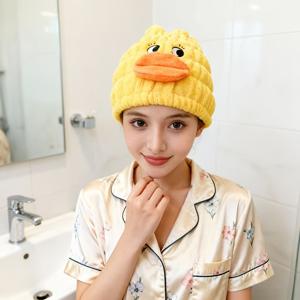 새로운 스타일의 작은 노란 오리 헤어 드라이잉 캡, 여성을 위한 귀여운 샤워캡 겸 헤드스카프, 헤어 드라이기 사용 시 초흡수성 및 속건성 타월