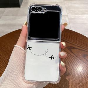 휴대폰 케이스 - 9089 블랙 베이스 화이트 호른 패턴 투명 패턴 TPU 페인팅, 삼성 갤럭시 폴드, 삼성 갤럭시 Z 플립 6, 삼성 갤럭시 Z 플립 5에 적합한 풀 커버 액정 보호 휴대폰 케이스