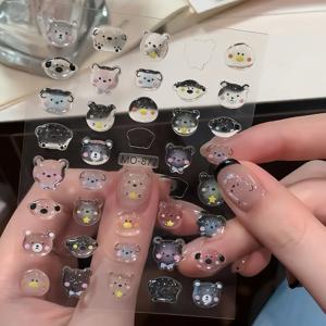 네일 스티커 데칼 젤리 3D 고양이 귀여운 네일 아트 스티커 5D/3D 엠보싱 자가 접착 메탈릭 디자인 카와이 장식 용품 여성용 네일 추가