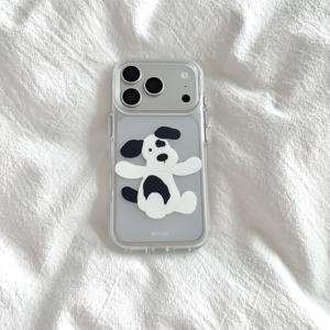 휴대폰 케이스 - Reesii 스타일 스킨 유사 무광 반투명 블랙 앤 화이트 강아지 아이폰 17 Pro Max 휴대폰 케이스 아이폰 16 Pro 니치 여성스러운 하트 15 간편하고 산뜻한 만화 귀여운 여름