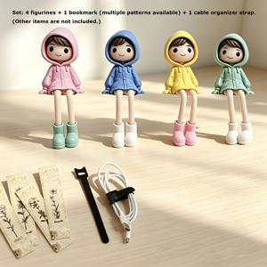 도파민에서 영감을 받은 컬러 후드 비옷 피규린 장식품 4개 + 책갈피 1개, PVC 소재, 다양한 패턴 옵션 + 케이블 스트랩 1개. 사무실 책상, 책장, 자동차 장식, 미니어처 조경 및 기타 상황에 적합. 화려한 디자인은 개별적으로 전시하거나 결합하여 예술적인 미니 장면을 연출할 수 있어 이상적인 선물 선택이 됩니다.