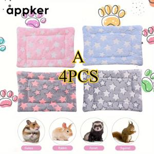 APPKER 소형 반려동물 매트리스 4개입 (개별판매) - 귀여운 토끼 프린트가 있는 양면 리버서블 토끼와 햄스터 침대, 두꺼운 세탁 가능한 케이지 매트, 기니피그, 토끼, 햄스터용 - 아늑하고 편안한 침구류