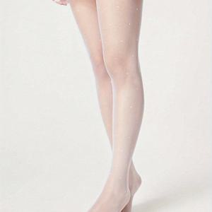 1쌍 화이트 폴카 도트 타이츠, 팬티스타킹, 얇은 신축성 시스루 타이츠, 청소년용