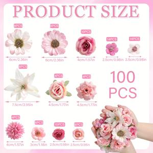 100개 인조 장미 헤드 세트, 데이지 플라워 DIY 케이크 리스 웨딩 브라이덜 파티 홈 , 크리스마스 추수감사절에 완벽한 꽃
