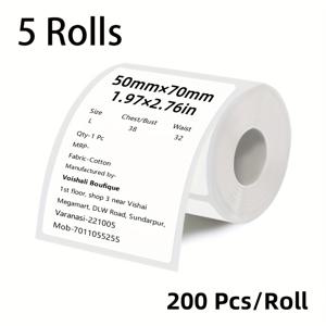 다양한 사이즈, 5롤 화이트 라벨 스티커 자체 접착식 종이 프린터 라벨, 40-50mm, 비즈니스, 사무실, 주소, 우편, 가정용, 바코드, 의류, 장식 등 다양한 용도로 적합