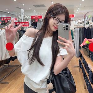 여름 Y2K 캐주얼 패션 루즈핏 다용도 화이트 오프숄더 반팔 티셔츠 여성 탑