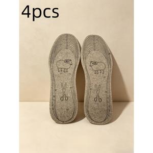 2켤레 절단 가능한 펠트 깔창, 정확한 사이즈 라인 미리 설정, 두꺼운 따뜻한 쿠션 밴드 (프린트), 겨울용 데일리 깔창, 남녀공용