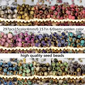 297개 4mm 하프 골든 색상 씨드 비즈 미니 혼합 색상 원형 루즈 비즈 세트, DIY 수제 구슬 팔찌, 귀걸이, 목걸이용, 친구와 어머니를 위한 선물, 각 구슬 균일함 - 구슬 공예 용품