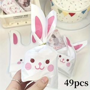 그녀/그를 위한 선물 49개입 부활절 토끼 귀와 표정이 풍부한 눈이 있는 부활절 토끼 선물 가방-3.94인치 X 6.69인치, 내구성 있는 플라스틱 파티 선물 가방, 부활절, 생일 파티 선물, 사탕 보관에 적합-대용량 포장, 가정용으로 적합