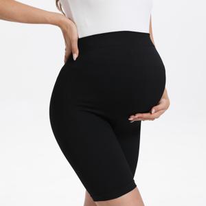 임산부용 단색 신축성 레깅스, 캐주얼 요가 스포츠 복부 보정 팬츠, 데일리 캐주얼 반바지