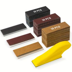 30*93mm 91/181개 디테일 샌더 세트, 업그레이드된 3-In-1 미니 핸드 샌딩 블록, 목공, 좁은 공간 및 광택 프로젝트용 60-400방 샌드페이퍼 (총 91개)
