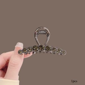 미디엄 사이즈 블랙 라인스톤 장식 샤크 클립, 여성용 심플한 뒤머리 헤어 집게핀
